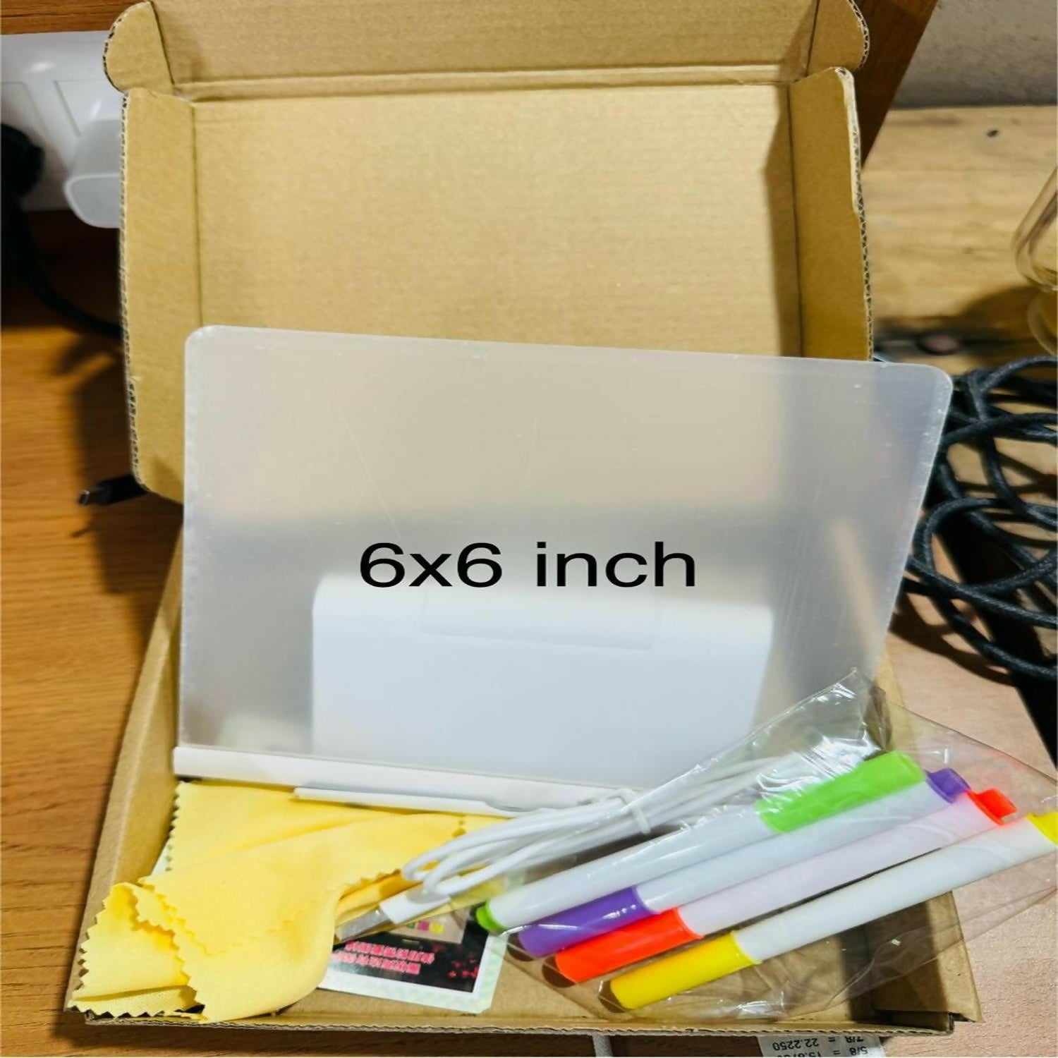 LED Message Writing Board 6x6 Inch with 7 Color Neon Markers, USB Powered Light Up Drawing Pad with Erasable Surface for Kids, Birthday Party, Café Menu, Home Décor & Gift