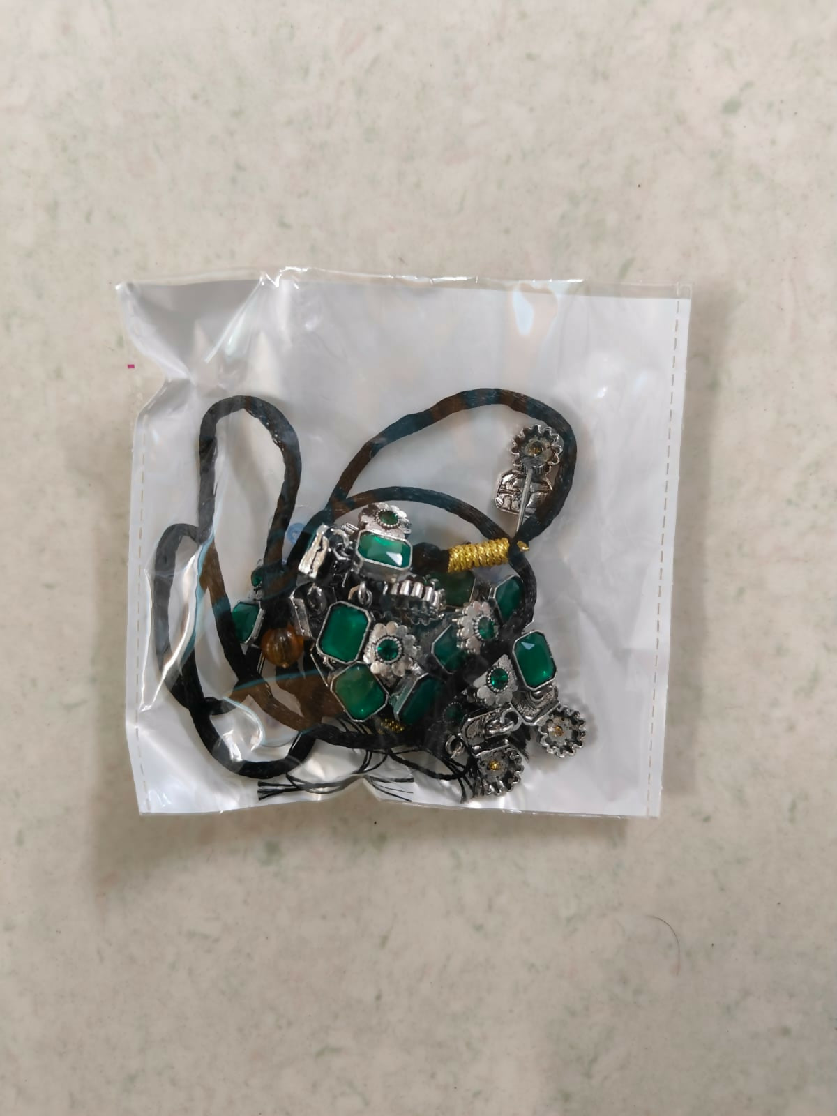 Bohemian Oxidized Silver Choker Set with Emerald Green Stones