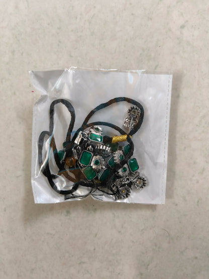 Bohemian Oxidized Silver Choker Set with Emerald Green Stones