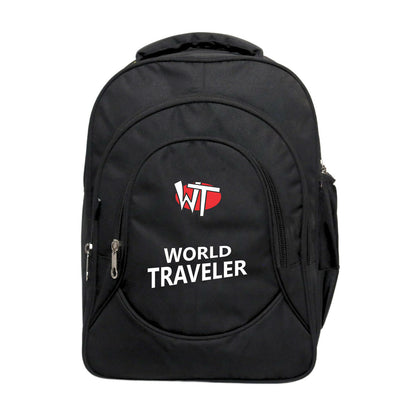 World Traveler Backpack – Lightweight Travel & Laptop Bag with Multi-Compartment Design, Durable Fabric, Black - Multicolor Logo