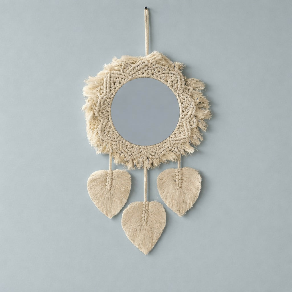 Macrame Wall Mirror Hanging Boho Decorative Mirror with Tassels