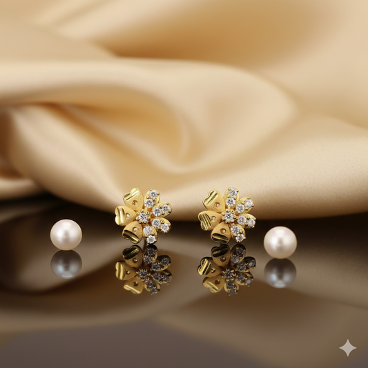 Gold Plated Flower Stud Earrings with AD for women and girls