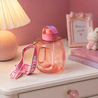 Cute Bear Water Bottle with Adjustable Shoulder Strap and Handle