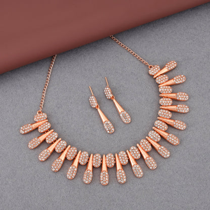 Chic Rose Gold-Toned American Diamond Tassel Necklace Set