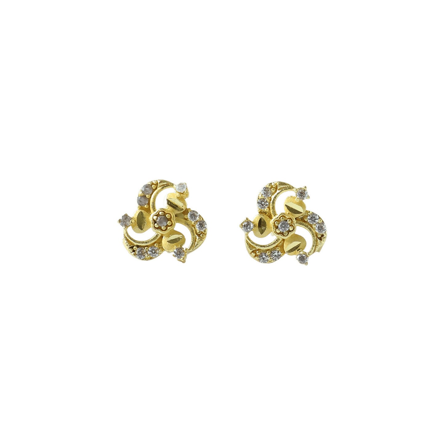 Elegant Floral Swirl Gold Stud Earrings with Crystal Detailing