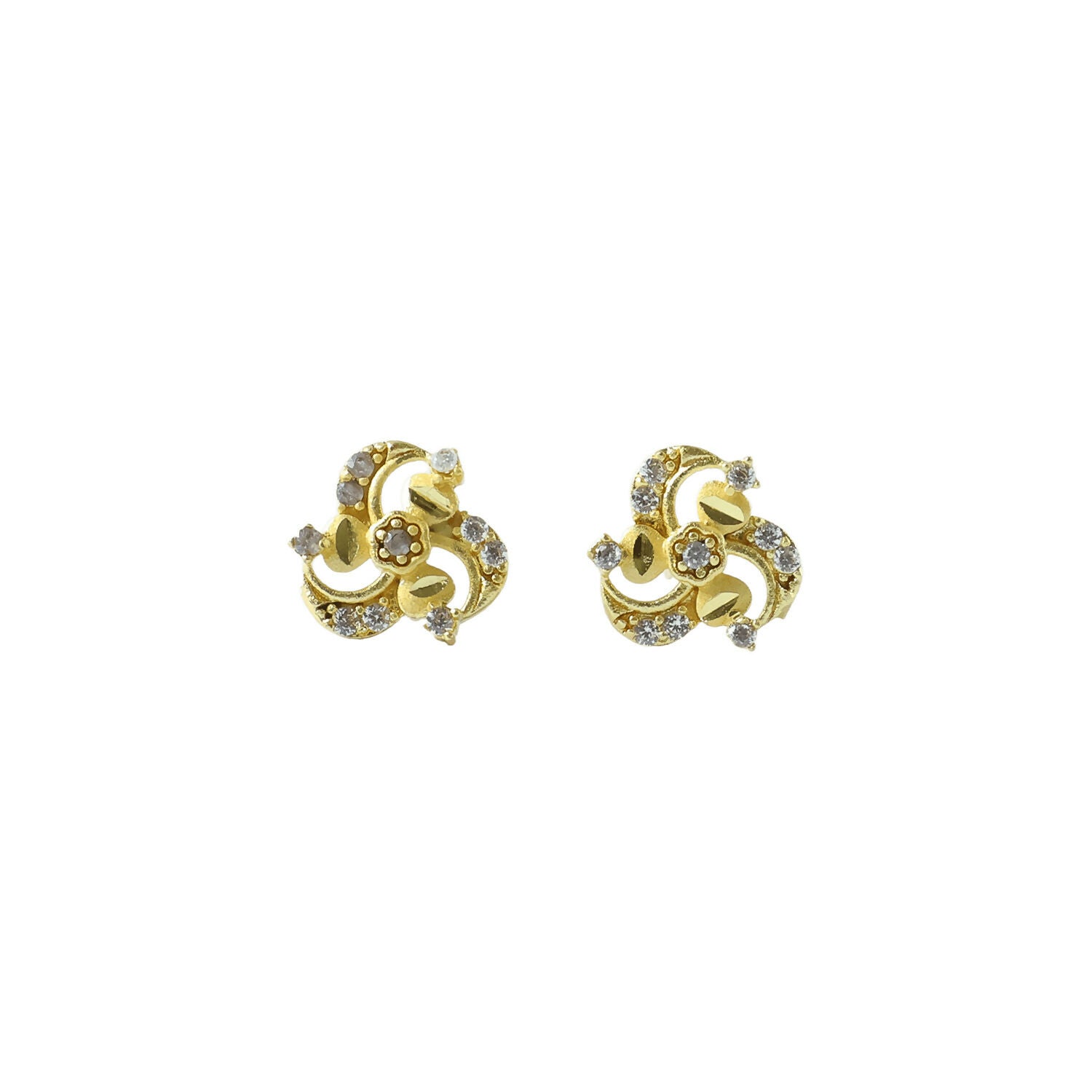 Elegant Floral Swirl Gold Stud Earrings with Crystal Detailing