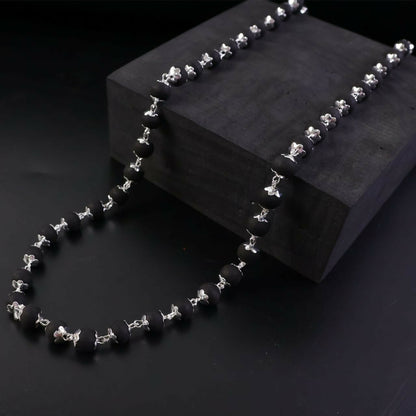 Karungali mala Black Matte Beaded Necklace with Silver plated (Original)
