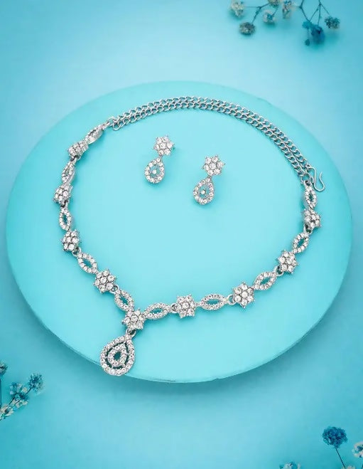Elegant Silver-Toned American Diamond Jewellery Set