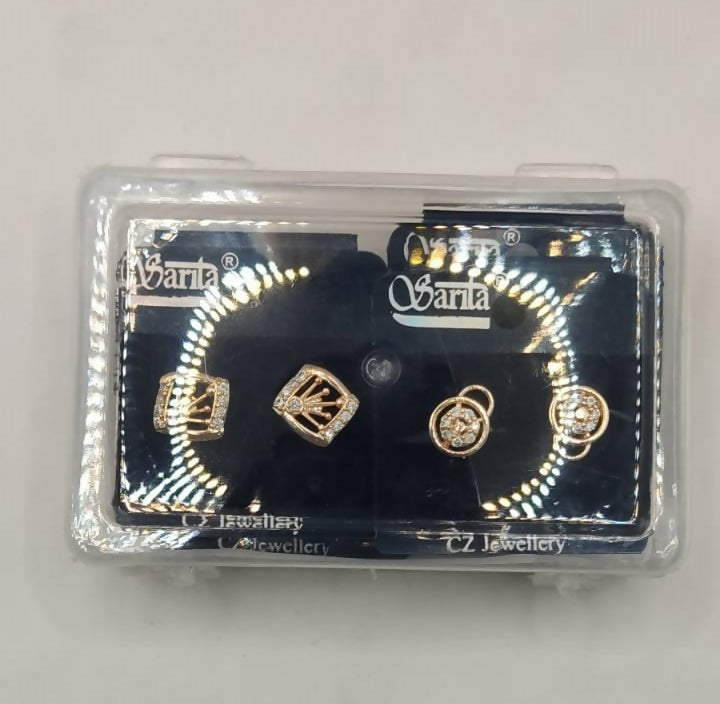 Rose Gold AD Stud Earrings Set | 3 Pair Combo | Diamond Look for women and girls