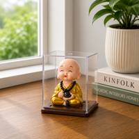 Solar Bobble Head Monk Showpiece with Acrylic Case for Car & Home Decor (Color may vary 1 PC)