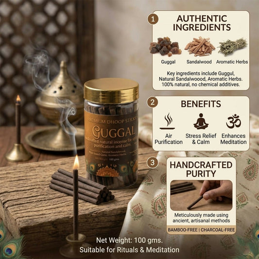 Guggal Dhoop Sticks for Pooja & Meditation – Natural Fragrance Incense for Calm & Purification (100 Gm)