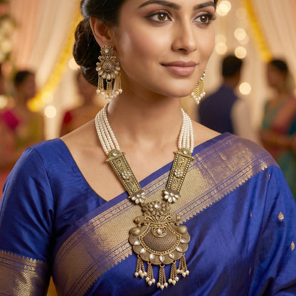 Pearl strands and gold accents of elegant necklace set