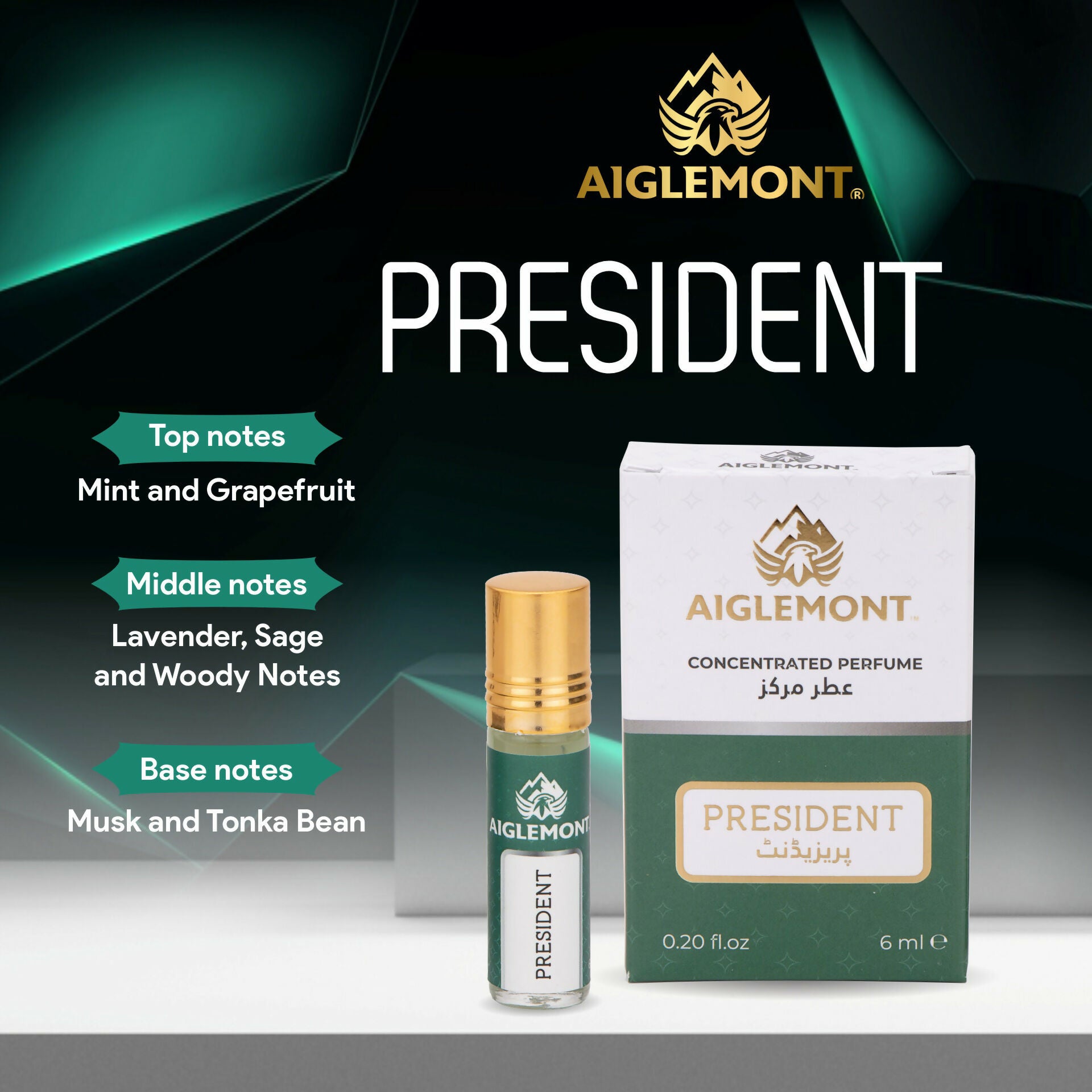 Aiglemont President, 6ml Roll-on, Alcohol free, Long Lasting Non-Alcoholic Attar Attar, Ittar, Itr, Atar, Athar, Itra