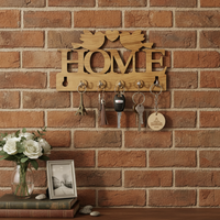 Wooden Key Holder for Wall “HOME” with Birds – Decorative MDF Wall Key Organizer with 5 Hooks | Home Décor Key Stand