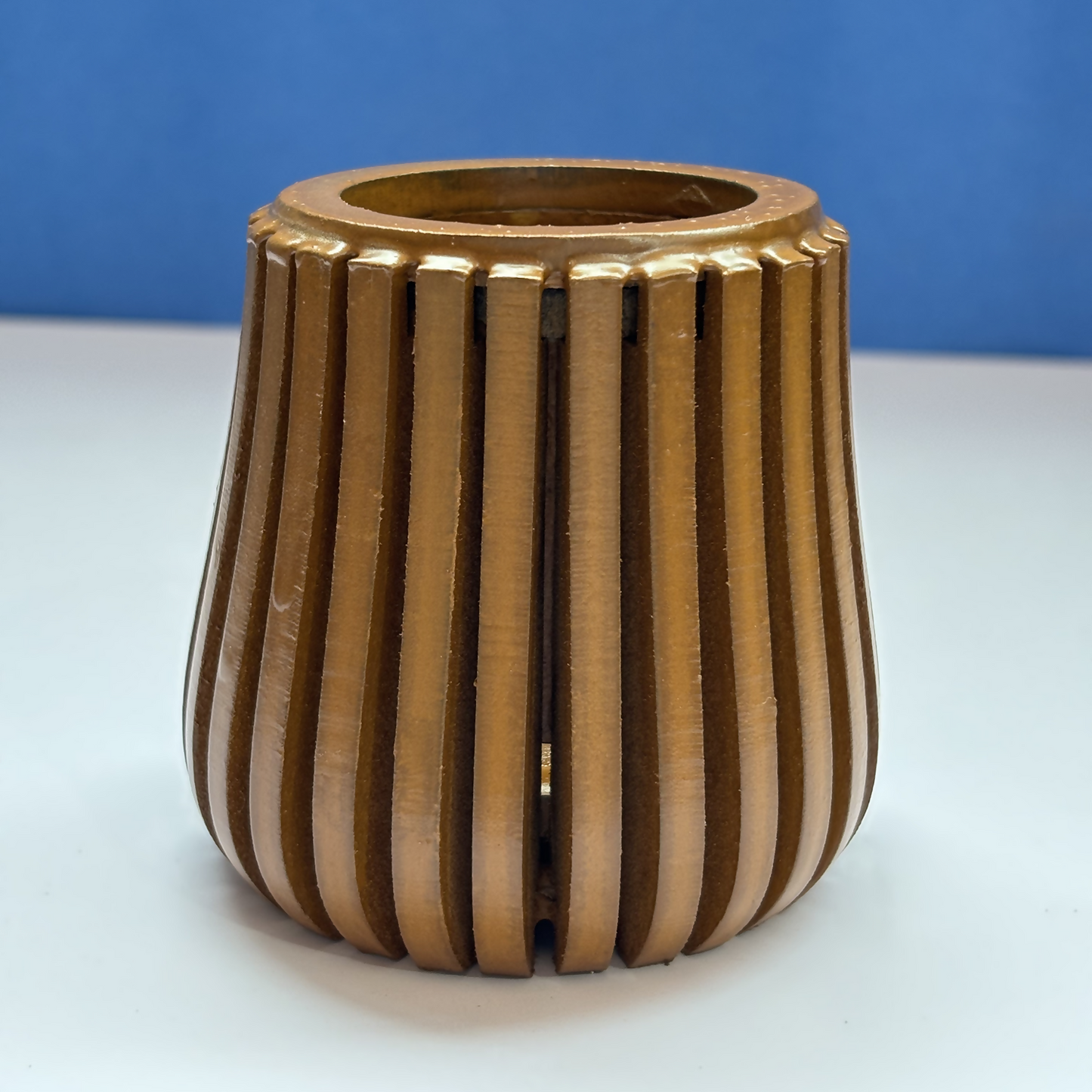 Empty brown MDF pen holder ready to store and organise your everyday desk essentials.