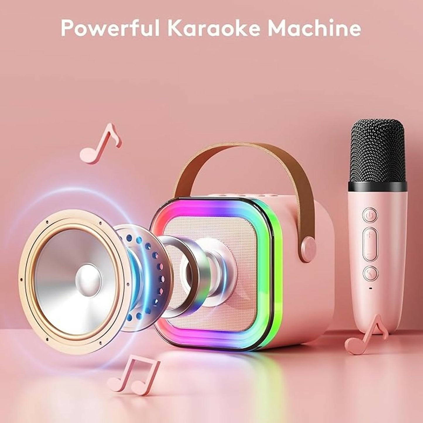 Portable Karaoke Speaker with Wireless Mic, LED Light Effects, BT 5.3