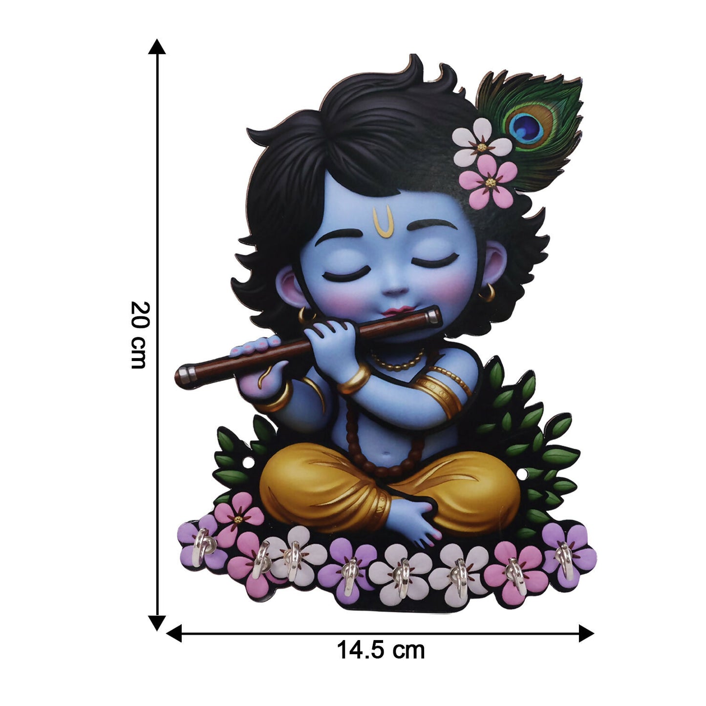 Krishna Wooden Wall Key Holder with 6 Hooks