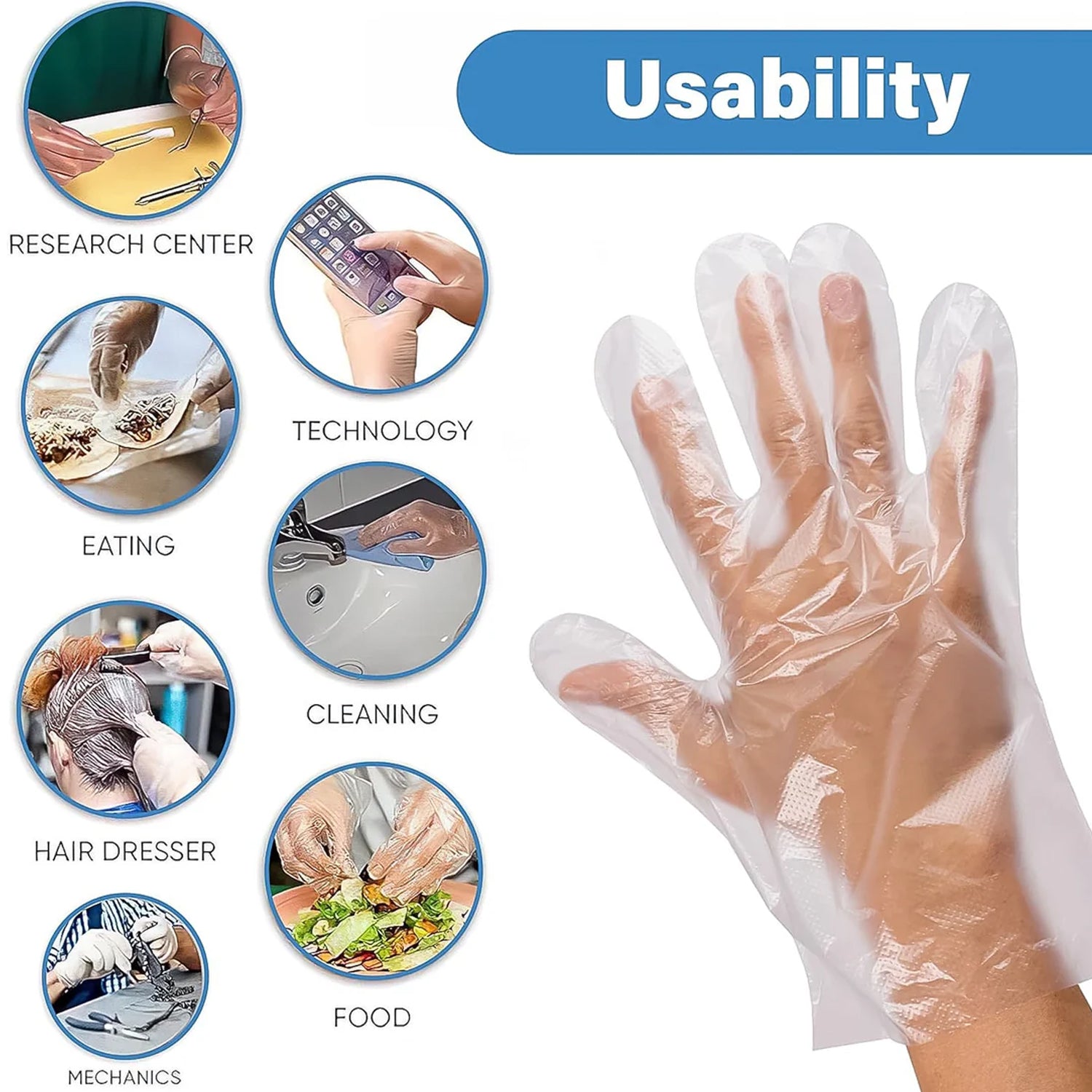 Transparent clear plastic gloves