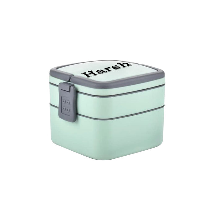 Customized GREEN DOUBLE-LAYER PORTABLE LUNCH BOX STACKABLE WITH CARRYING HANDLE AND SPOON LUNCH BOX , Bento Lunch Box