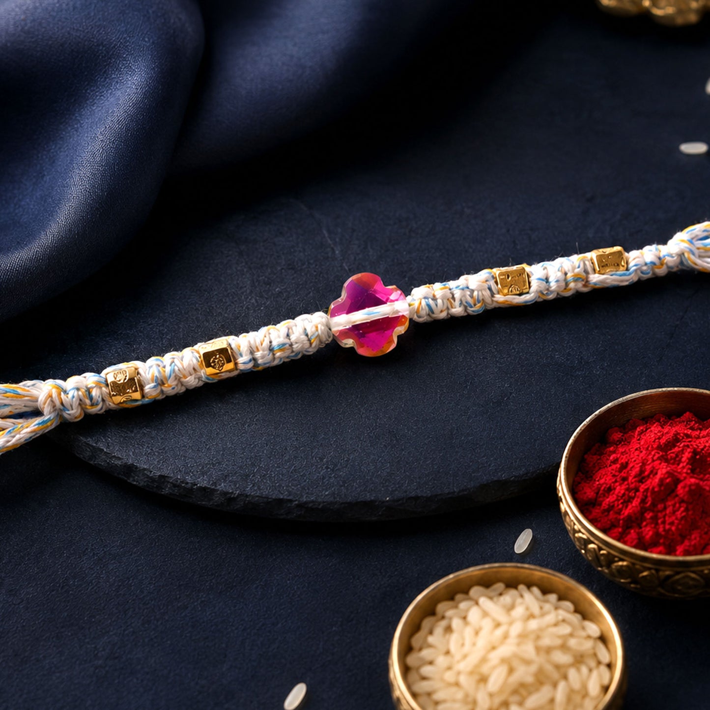 Beautiful Pearl and Stone Rakhi with Bright Beads and Elegant Raksha Bandhan Look
