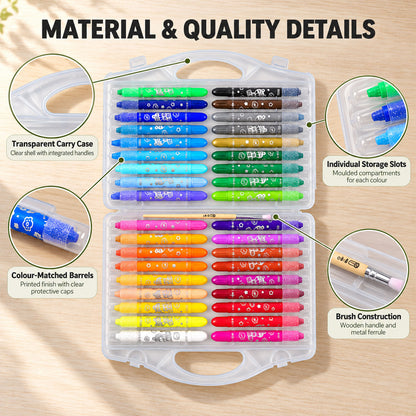 Water-Soluble Twist-Up Colour Crayons with Brush and Carry Case (36 Pc)