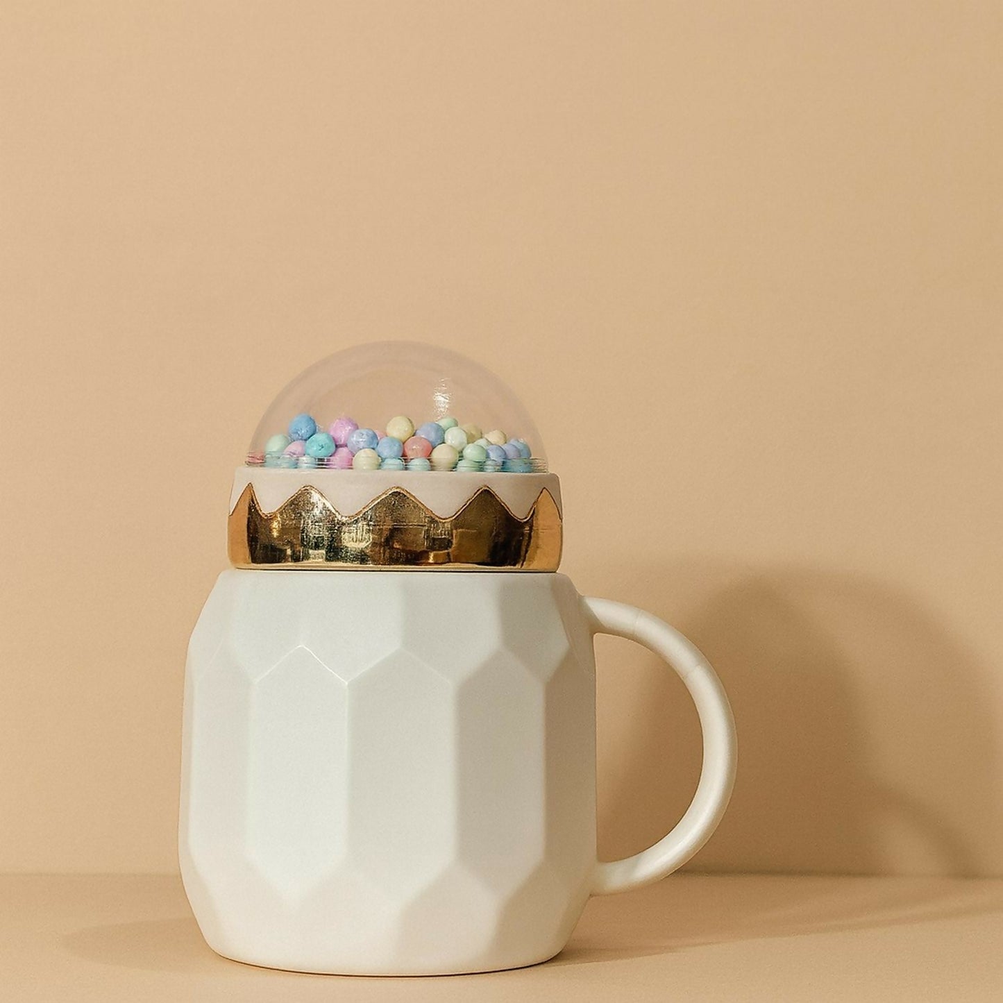 MRS Ceramic Mug with Crown Dome Lid & Pastel Beads | Premium Gift Coffee Mug