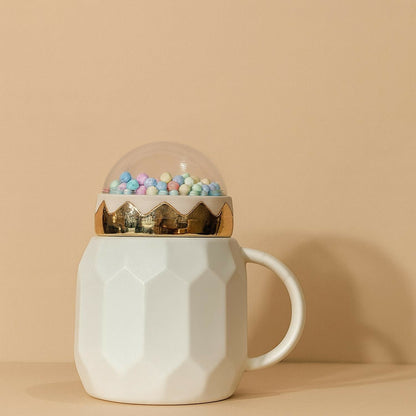 MRS Ceramic Mug with Crown Dome Lid & Pastel Beads | Premium Gift Coffee Mug
