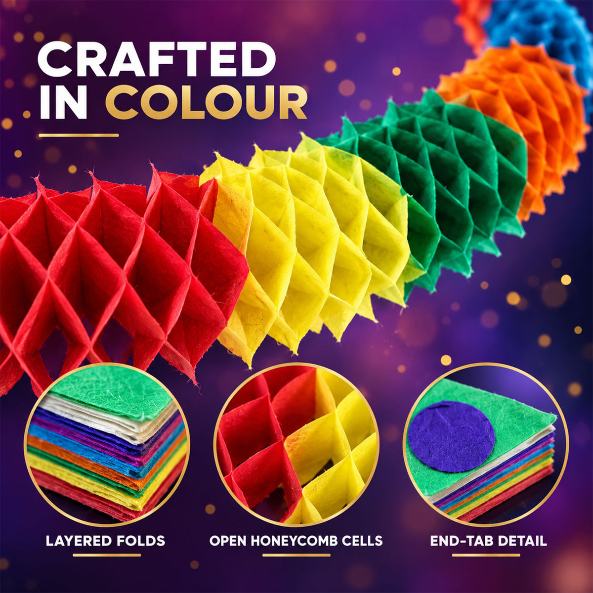 Multicolour Honeycomb Paper Garland for Party Decor (Approx. 2.5 m, 1 Pc)