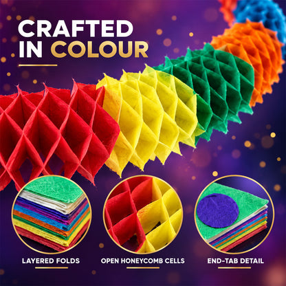 Multicolour Honeycomb Paper Garland for Party Decor (Approx. 2.5 m, 1 Pc)