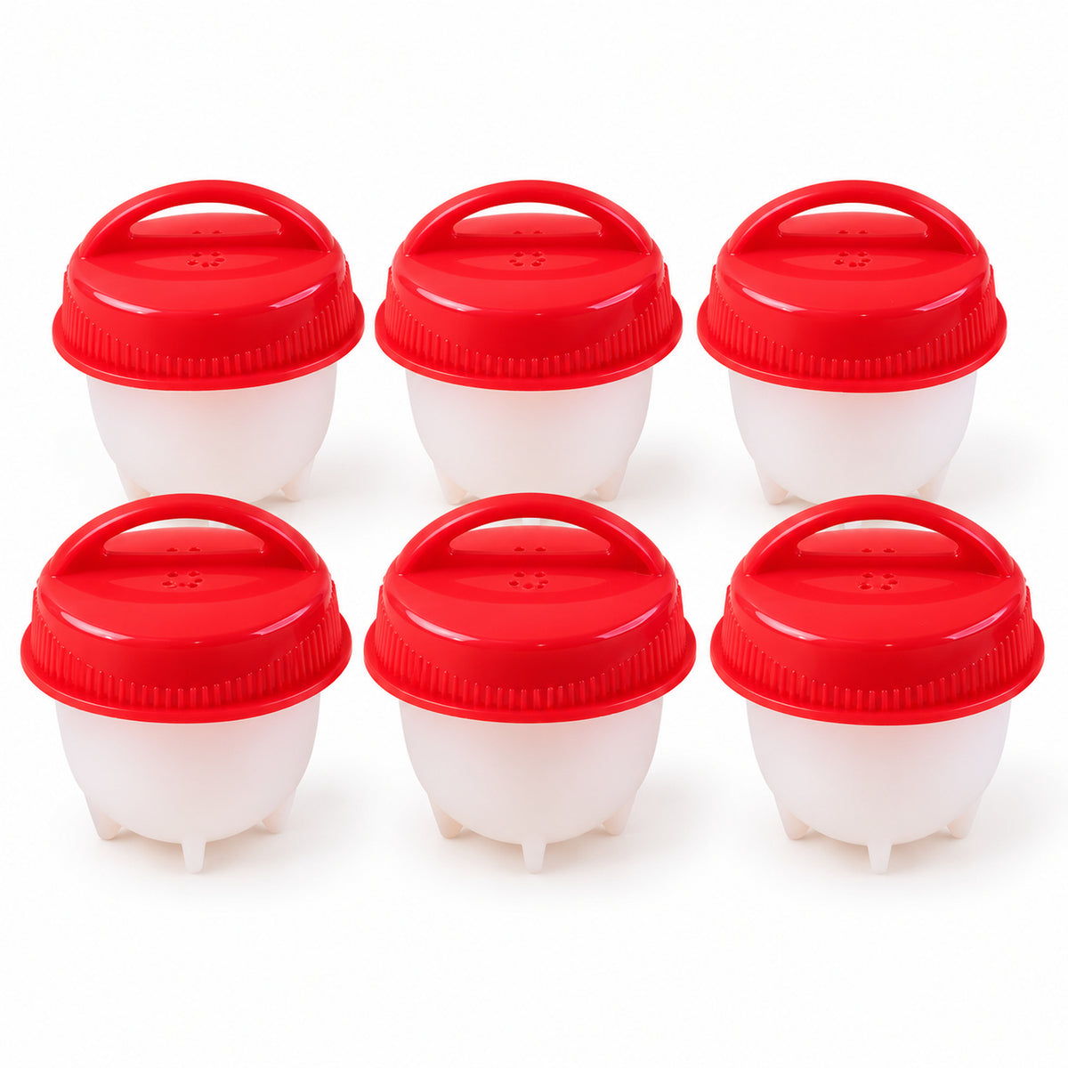 Silicone Egg Steamer Mould Cups with Removable Red Lids (6 Pc)