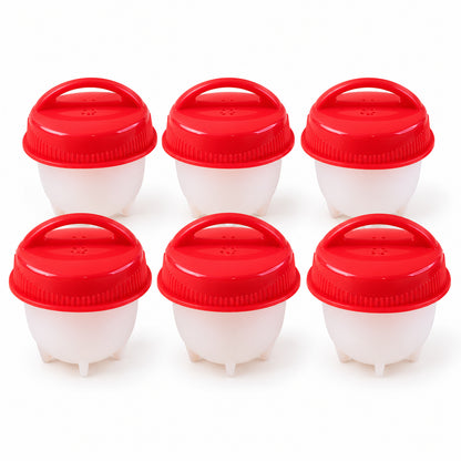 Silicone Egg Steamer Mould Cups with Removable Red Lids (6 Pc)