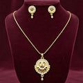 Gold-Tone Jewelry Set – Round Filigree Pendant with Red Stone
