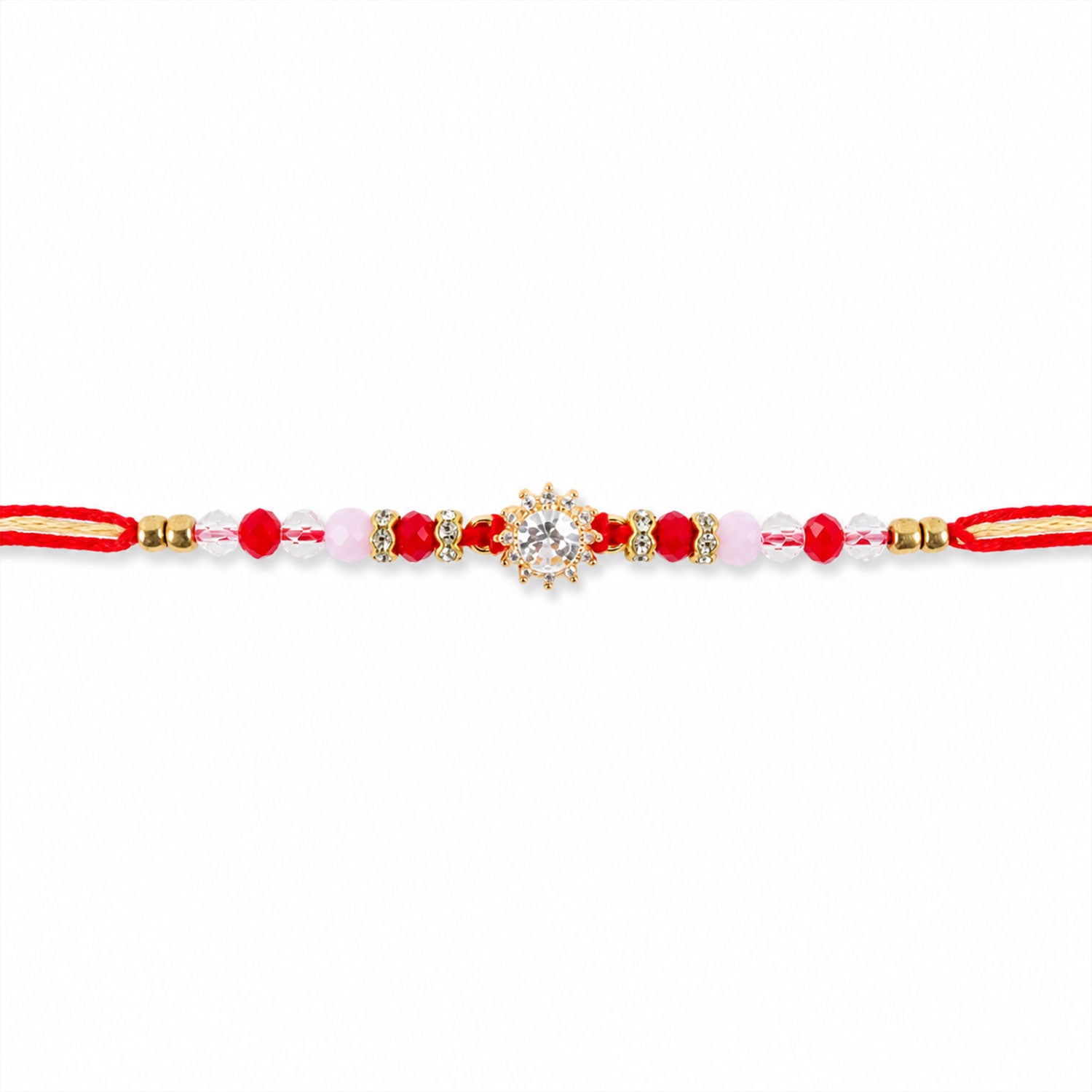 Pink & Red Crystal Sunflower AD Stone Designer Rakhi for Brother Gift