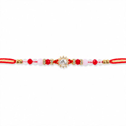 Pink & Red Crystal Sunflower AD Stone Designer Rakhi for Brother Gift
