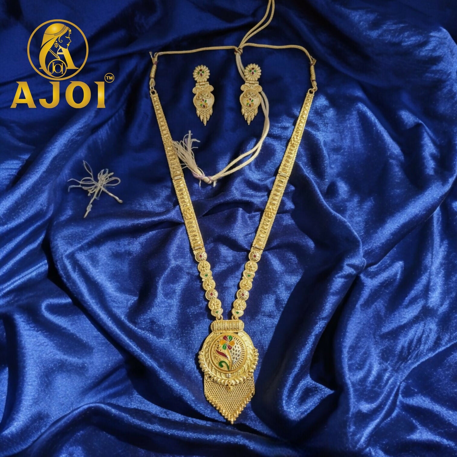 Full view of Kundan Long Necklace Set styled for a regal heritage appearance