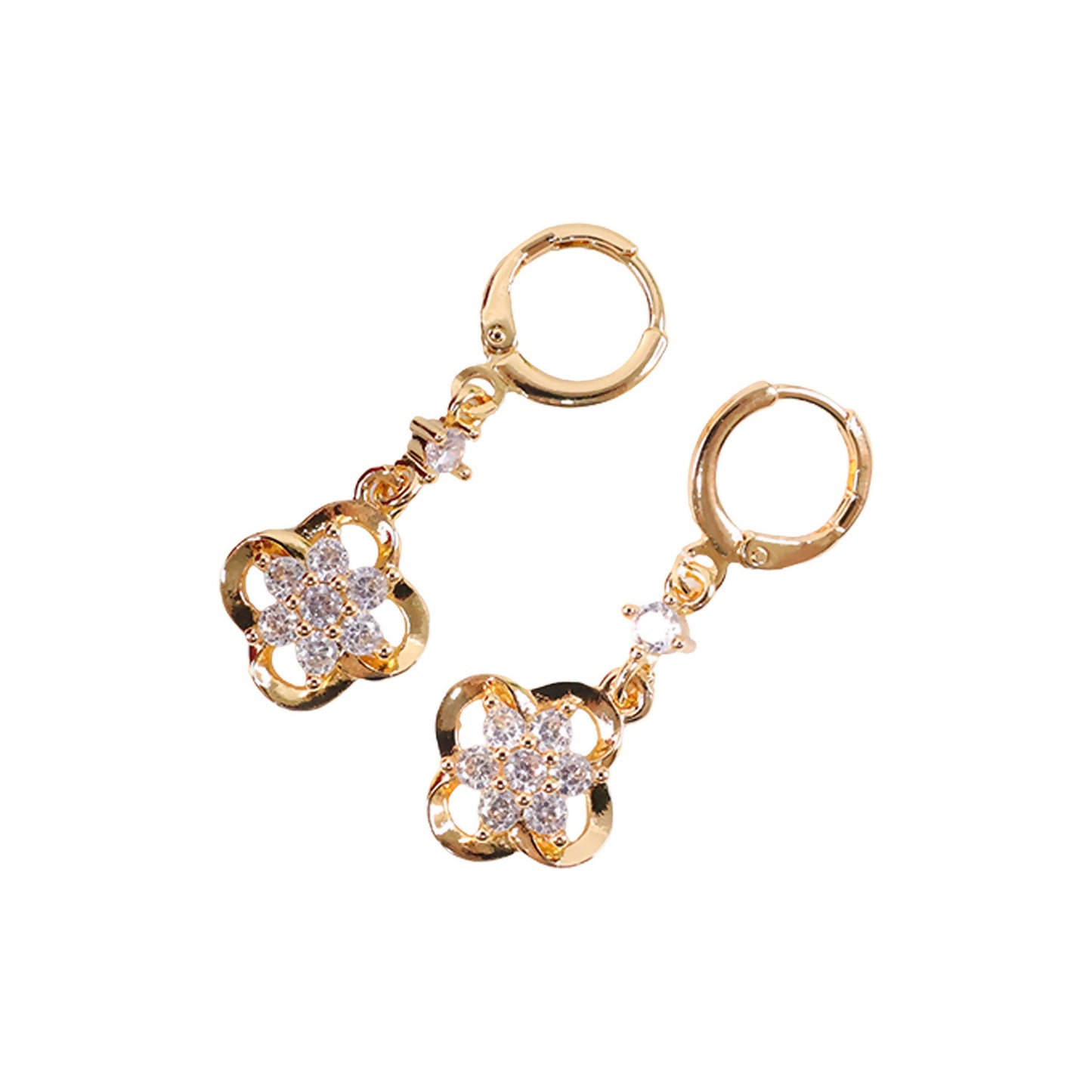 Gold-Tone Crystal Floral Drop Hoop Earrings for Women