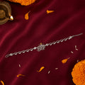 Radha Krishna Silver Motif Enamel Petal Chain Rakhi