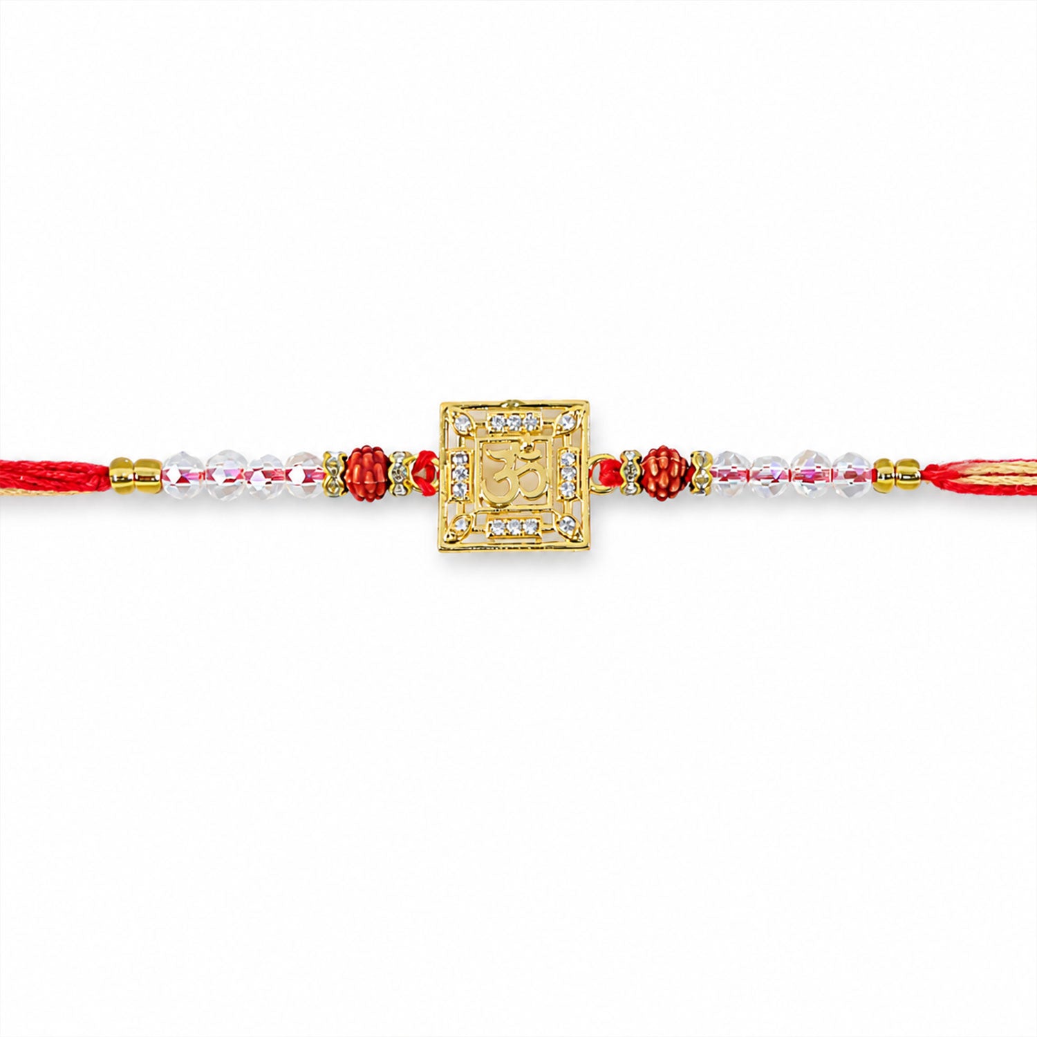 Auspicious Om Symbol AD Rudraksha Rakhi for Brother, Crystal Beads Gift