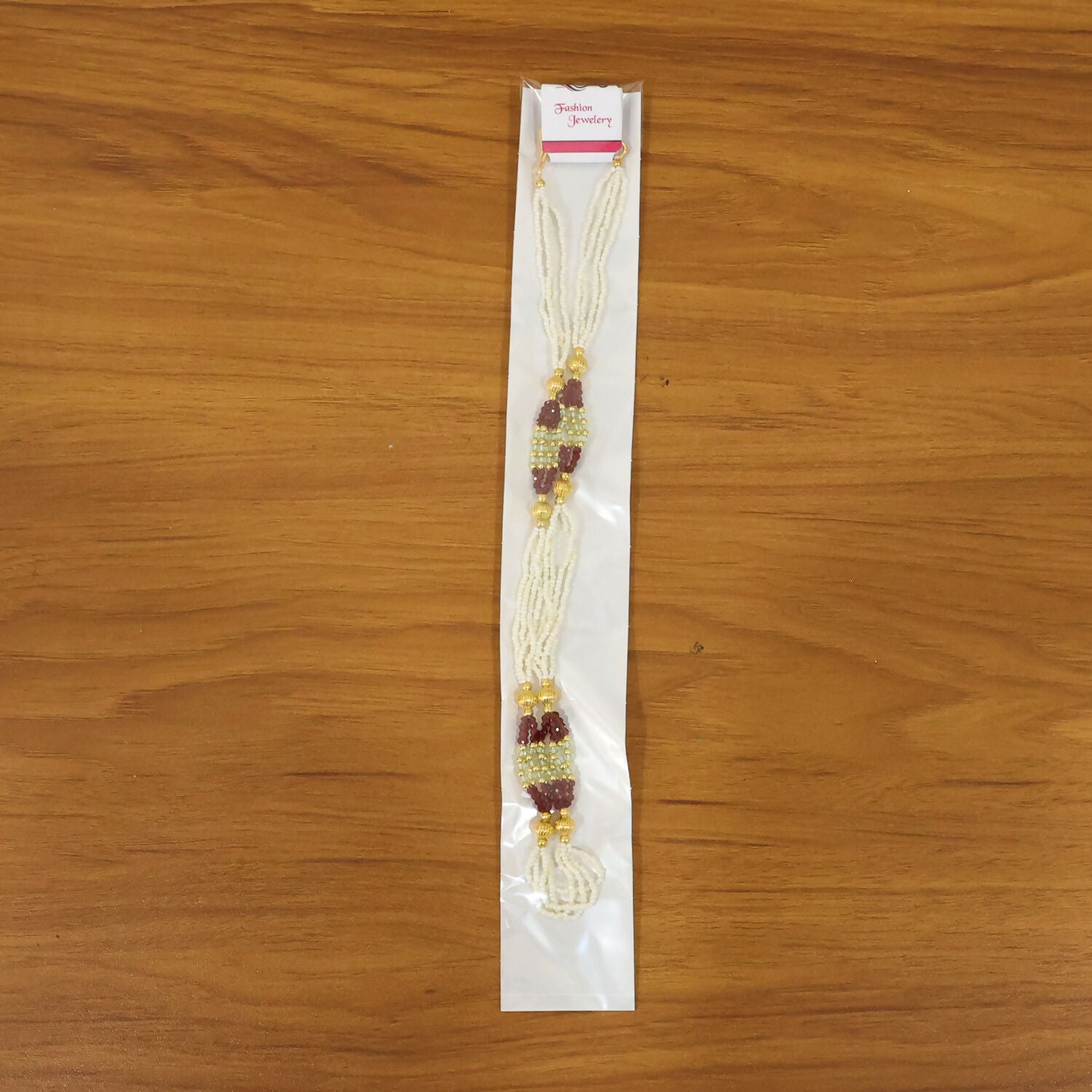 Handmade Multi Strand Pearl Beaded Mala Necklace Red Gold Ethnic Jewelry for Women