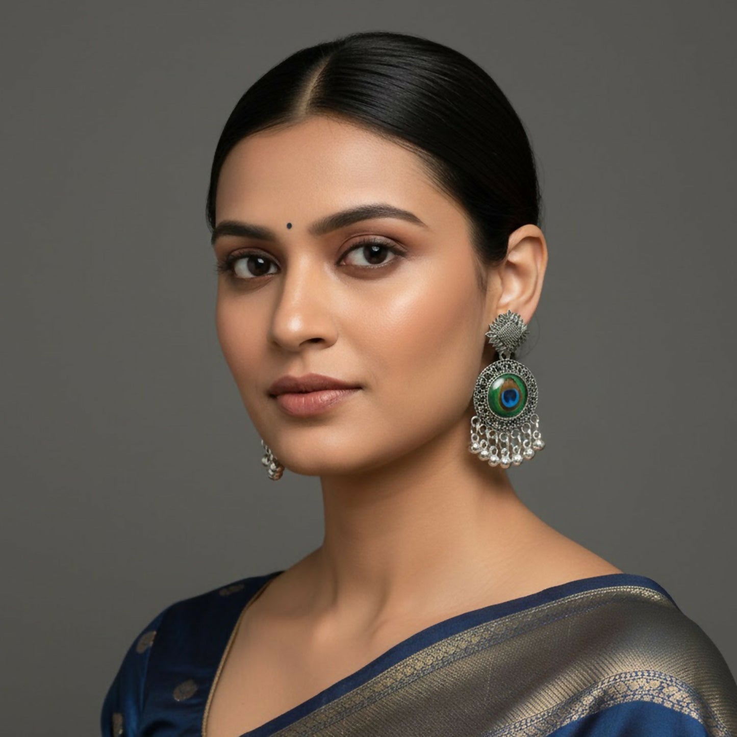 Traditional Oxidised Peacock Feather Jhumka Earings