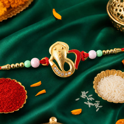 Ganesh Motif Designer Rakhi with Beaded Traditional Finish Work (10pcs)