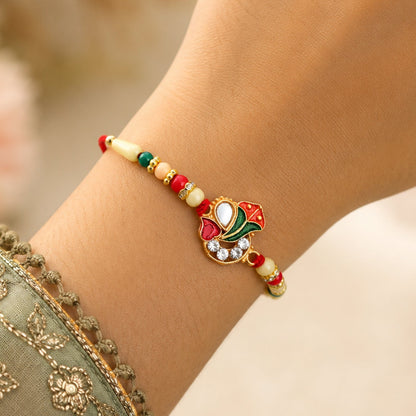 Ganpati Rakhi with Enamel Work and Traditional Beads Divine Blessing (5pcs)
