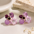 Premium Korean Floral Crystal Stud Earrings for Women Purple Flower