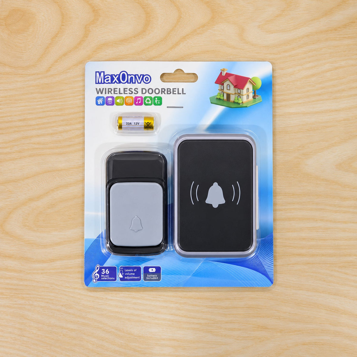 Wireless Doorbell with Push Button, 36 Melodies & Adjustable Volume (1 Set)