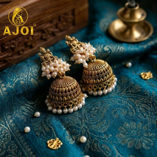 Antique Gold Pearl Jhumka Earrings for Women Traditional Ethnic Jewelry