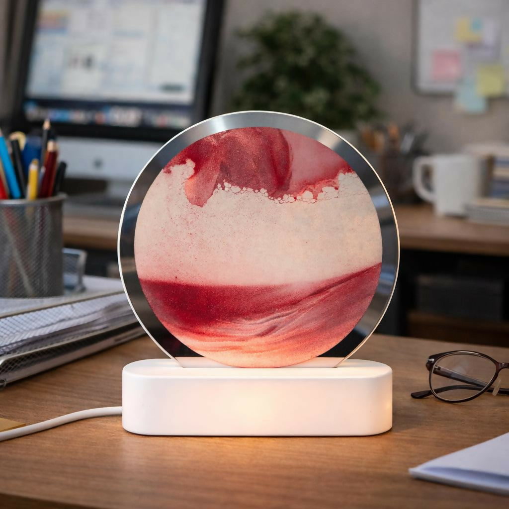 LED Round Static Red Sand Art Lamp | Ambient Decorative Night Light Home Décor