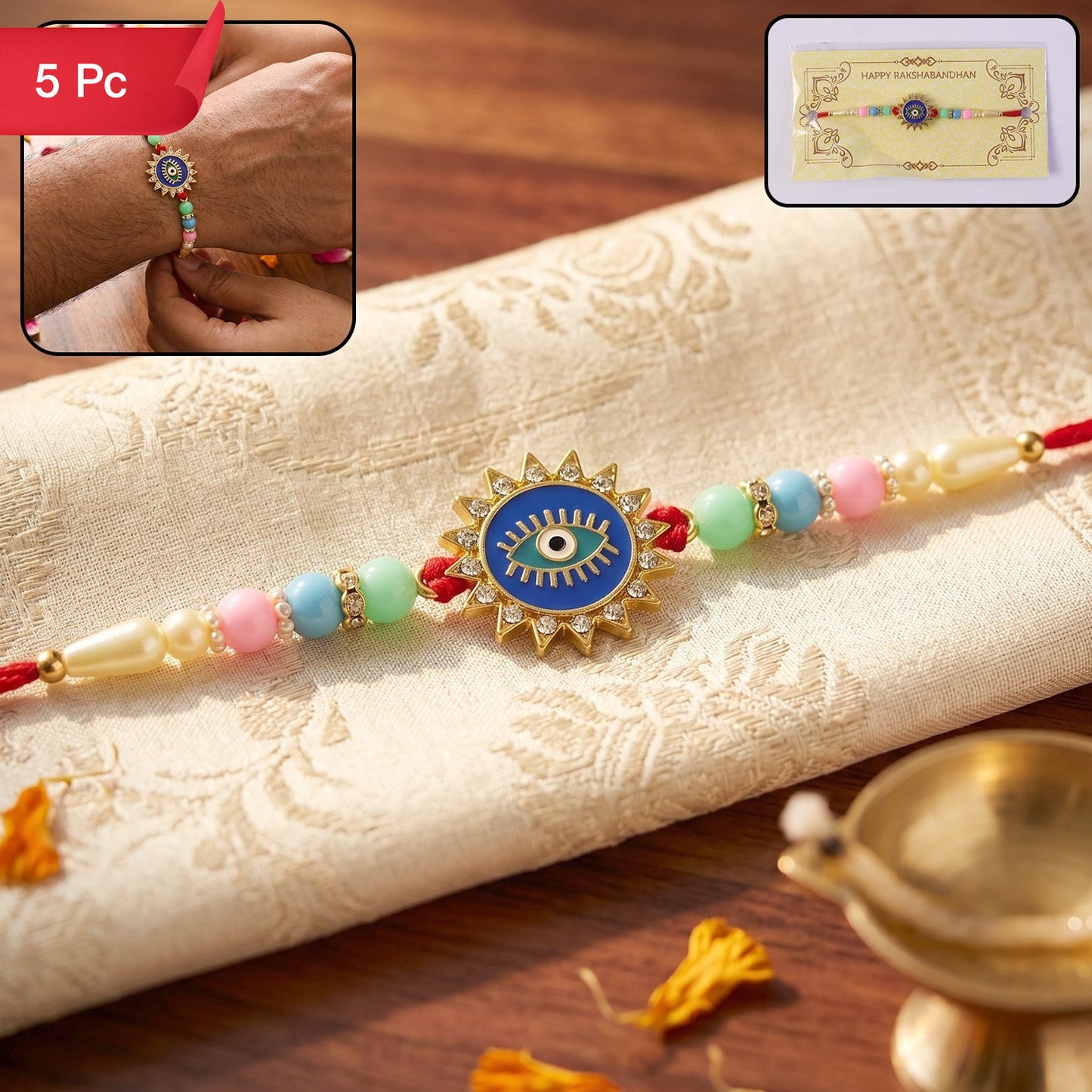 Evil Eye Sun Rays Rakhi Stylish & Protective for Bhai (5pcs)