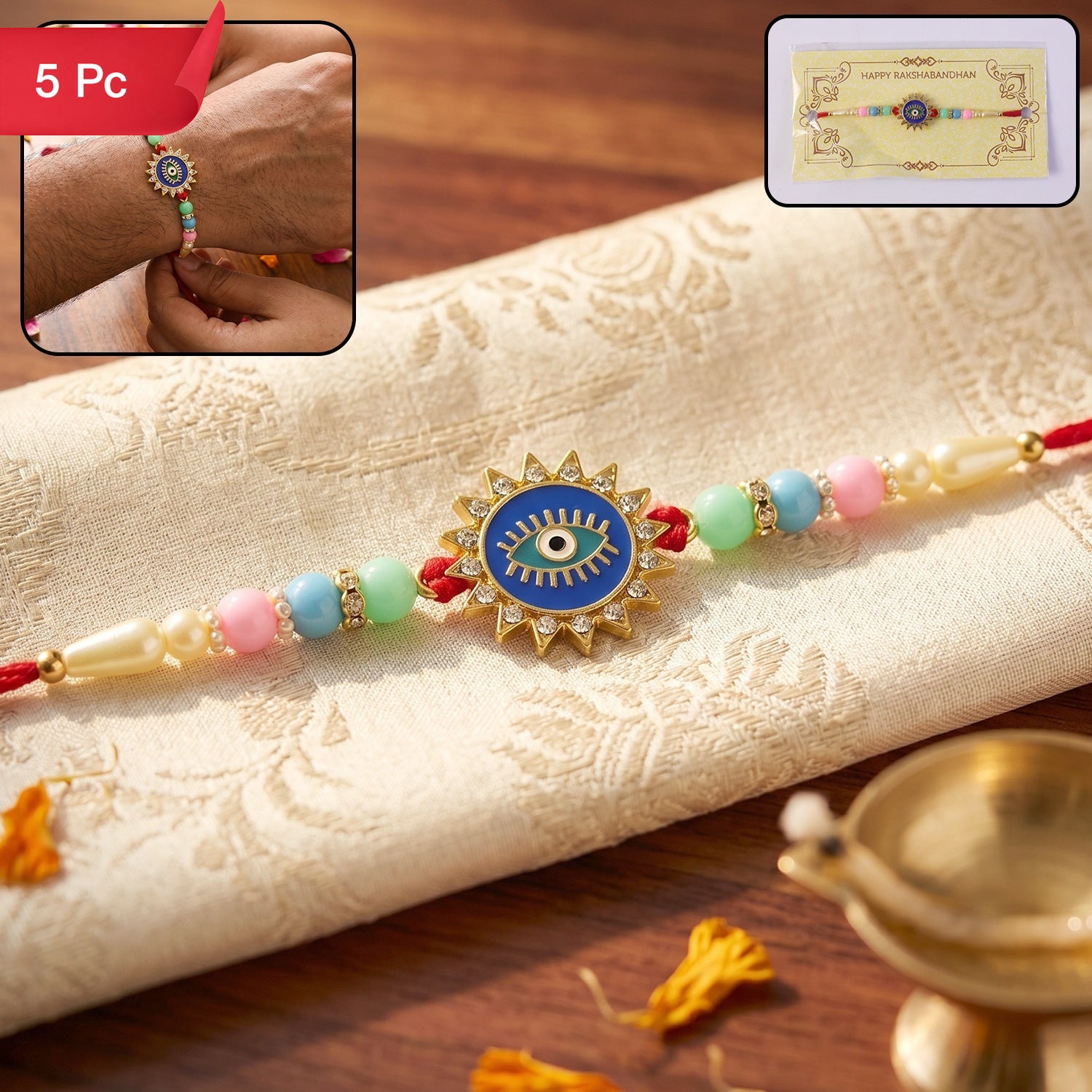 Evil Eye Sun Rays Rakhi Stylish & Protective for Bhai (5pcs)