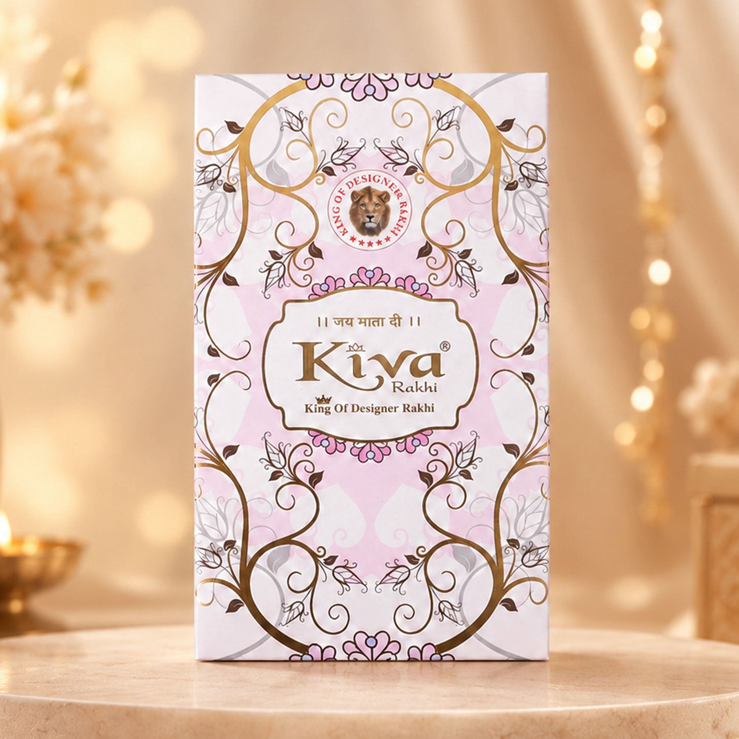 Four Crystal Clover Rakhi with Gold Bezels, Roli Chawal Coin and Floral Gift Packing