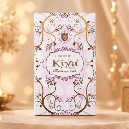Four Crystal Clover Rakhi with Gold Bezels, Roli Chawal Coin and Floral Gift Packing